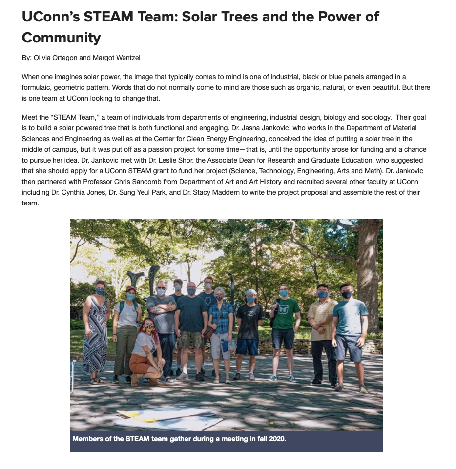 An article written about the STEAM Tree by a UConn Student 